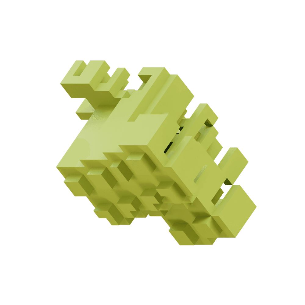 a floating green geometrically complex shape